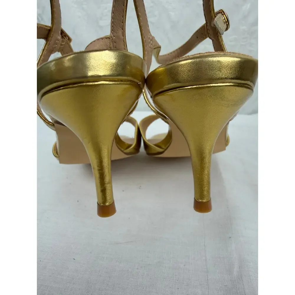 Joy In Love Gold Metallic Strappy Ankle Strap Stiletto Sandals Size 8.5